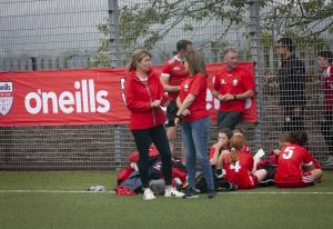 Team talk at the girls u-10 Foyle Cup tournament at Brooke Park on Tuesday.