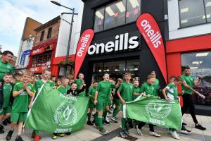 Foyle Harps FC youngsters pictured during the O'Neill's Foyle Cup parade.