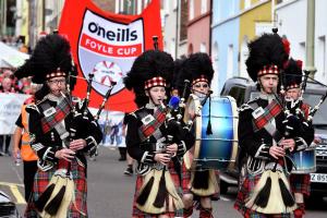 The Lislaird Pipe Band leading the O'Neill's Foyle Cup parade.